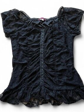 Handmade Black Lace Ruffle Front Button Women’s Top by Julie’s Closet/Boutique
